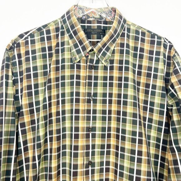 Jack Lipson Sport Button Down Plaid Shirt Paisley Print Flip Cuffs Men's Size XL - Picture 2 of 13